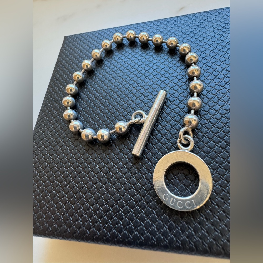 GUCCI + COA - 925 Sterling Silver Bead Bracelet Toggle 7.25” Gift Box - Picture 7 of 8
